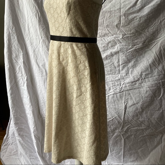 Loft off white lace with black ribbon trim midi dress size 4 - Picture 5 of 5